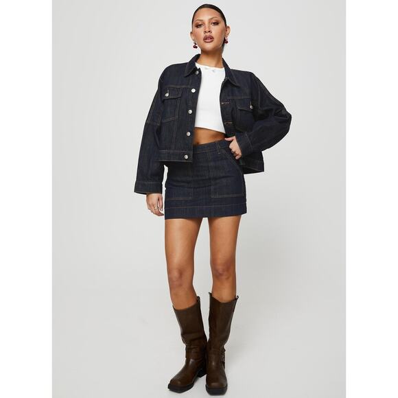 Princess Polly Hughes Jacket Dark Wash Denim - US 2 - Picture 3 of 8